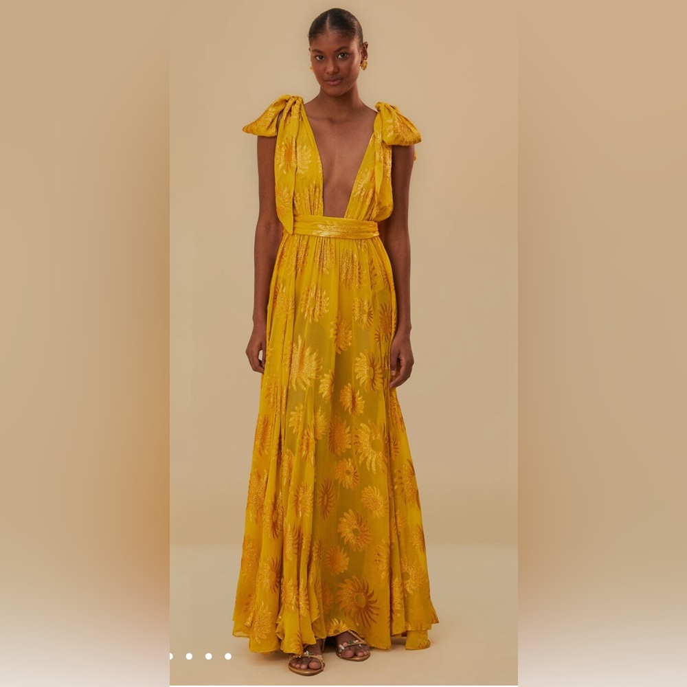 ISO yellow gold sun jacquard maxi dress farm Rio